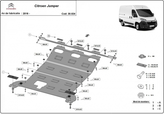 Steel skid plate for Citroen Jumper