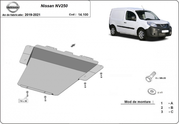 Steel skid plate for Nissan NV250