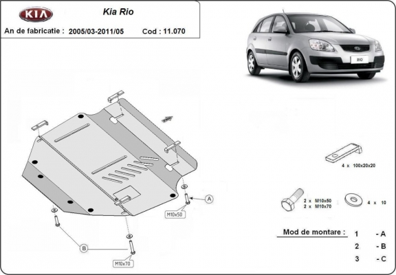 Steel skid plate for Kia Rio 2