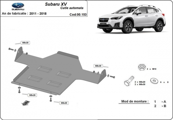 Steel automatic gearbox skid plate for Subaru XV