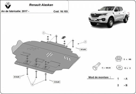 Steel skid plate for Renault Alaskan