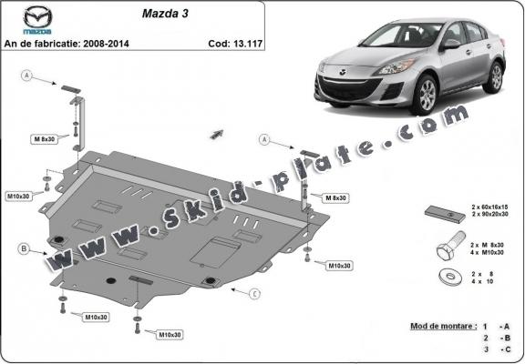 Steel skid plate for Mazda 3