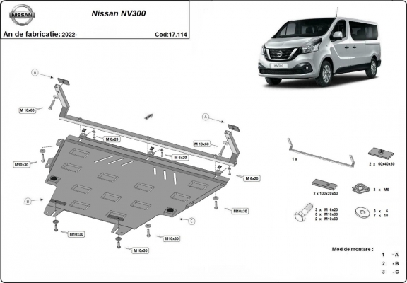 Steel skid plate for Nissan NV300