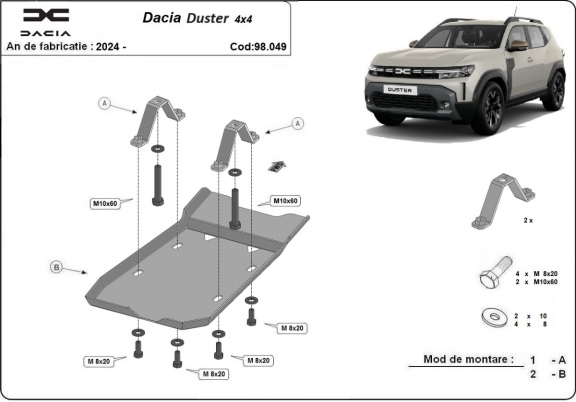 Steel diferential skid plate for Dacia Duster 4x4