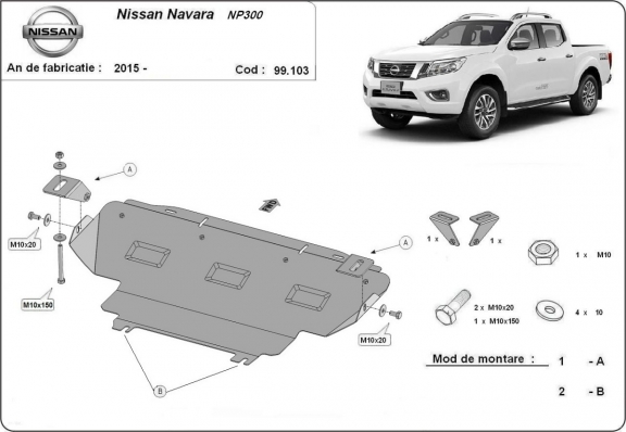 Steel radiator skid plate for Nissan Navara NP300 - D23