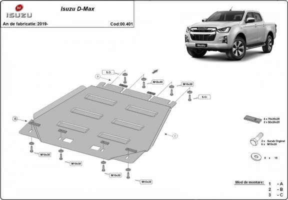 Steel gearbox skid plate for Isuzu D-Max