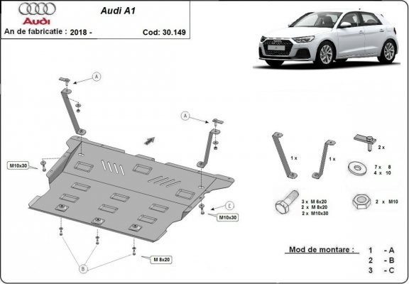 Steel skid plate for Audi A1