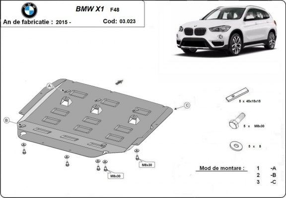 Steel skid plate for BMW X1 F48