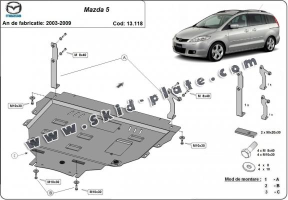 Steel skid plate for Mazda 5