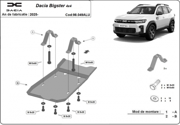 Aluminum diferential skid plate for Dacia Bigster 4x4