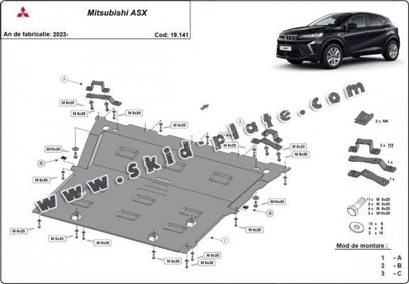 Steel skid plate for the protection of the engine and the gearbox for Mitsubishi ASX