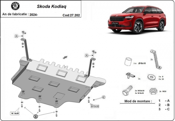 Steel skid plate for Skoda Kodiaq