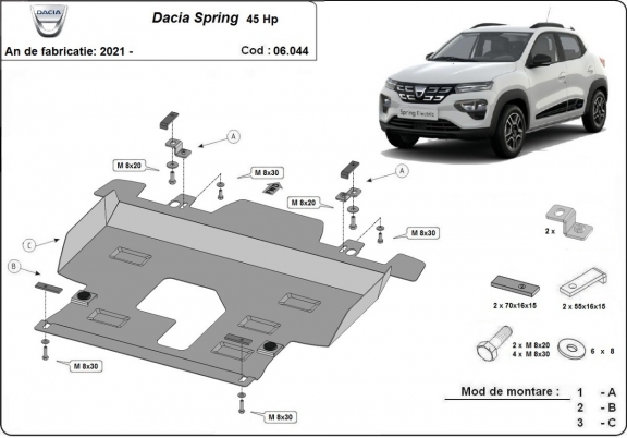 Steel skid plate for Dacia Spring