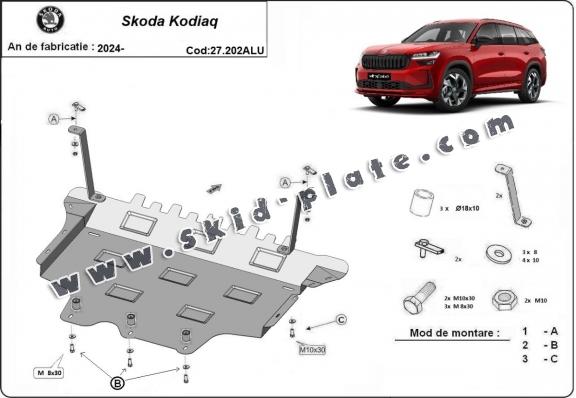 Aluminum skid plate for Skoda Kodiaq