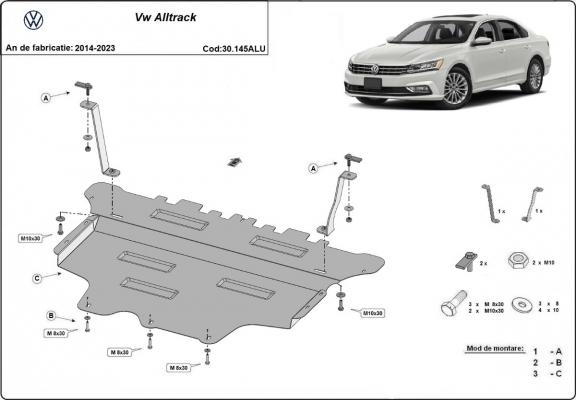 Aluminum skid plate for VW Passat Alltrack 