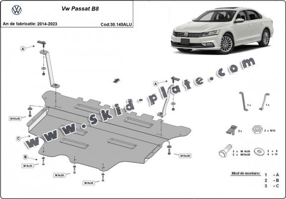 Aluminum skid plate for VW Passat B8