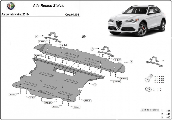 Steel skid plate for Alfa Romeo Stelvio