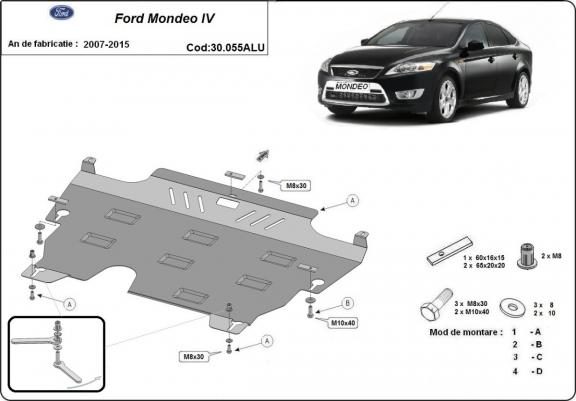 Aluminum skid plate for Ford Mondeo 4