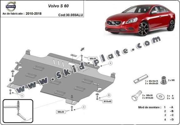 Aluminum skid plate for the protection of the engine and the gearbox for Volvo S60