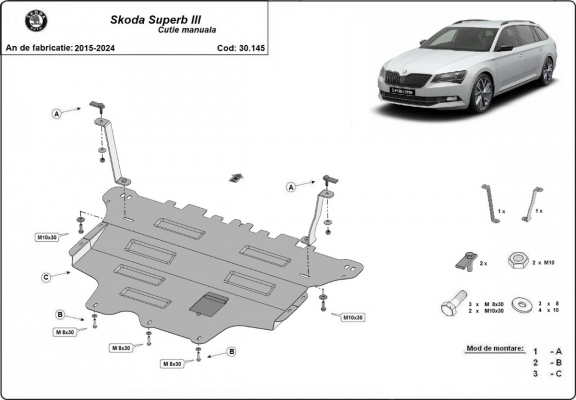 Steel skid plate for Skoda Superb - manual gearbox