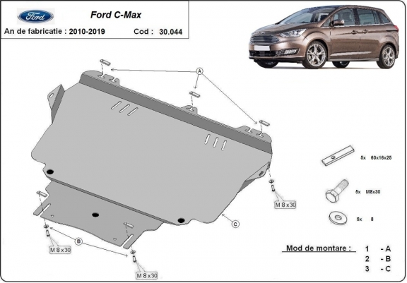 Steel skid plate for Ford C - Max