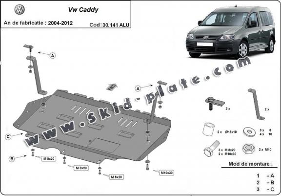 Aluminum skid plate for VW Caddy