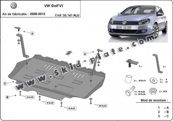 Aluminum skid plate for VW Golf 6