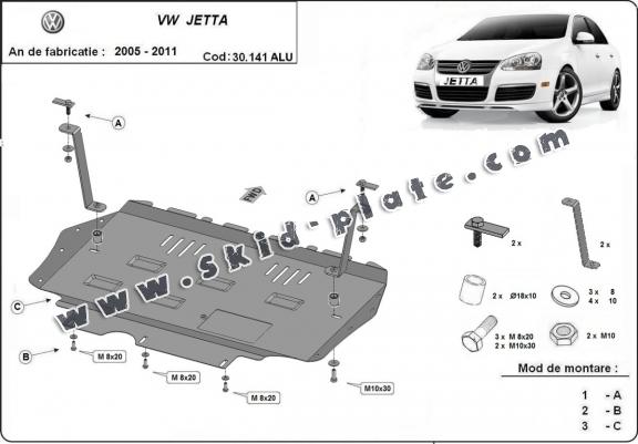 Aluminum skid plate for VW Jetta