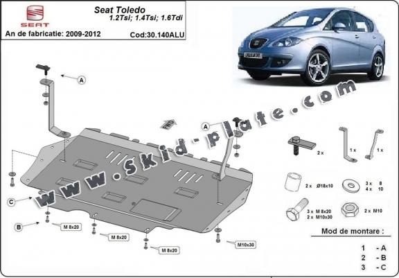 Aluminum skid plate for Seat Toledo 3
