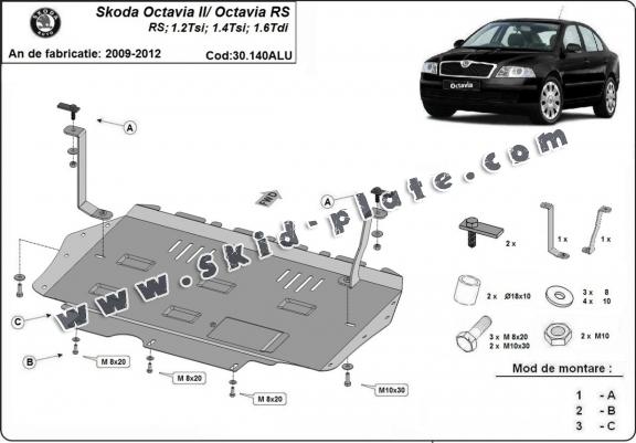 Aluminum skid plate for Skoda Octavia 2