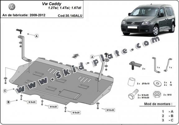 Aluminum skid plate for Volkswagen Caddy