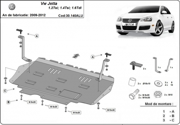 Aluminum skid plate for VW Jetta