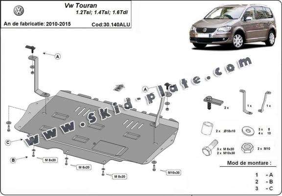 Aluminum skid plate for Volkswagen Touran
