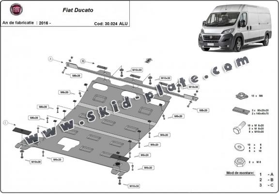 Aluminum skid plate for Fiat Ducato