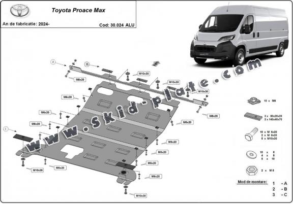Aluminum skid plate for Toyota Proace Max
