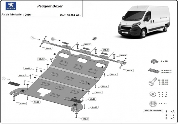 Aluminum skid plate for Peugeot Boxer