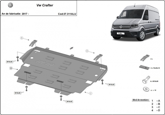 Aluminum skid plate for Vw Crafter