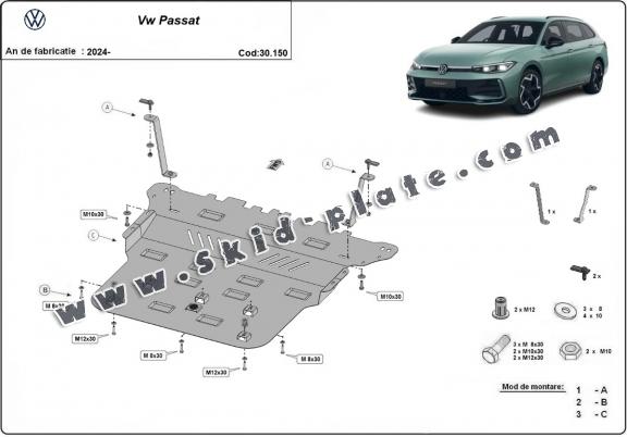 Steel skid plate for VW Passat