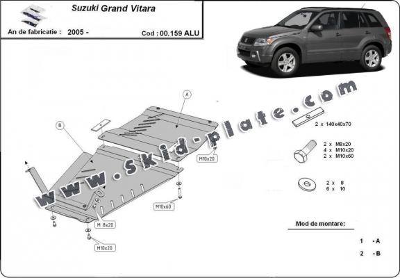 Aluminum gearbox and transfer case skid plate for Suzuki Grand Vitara 2