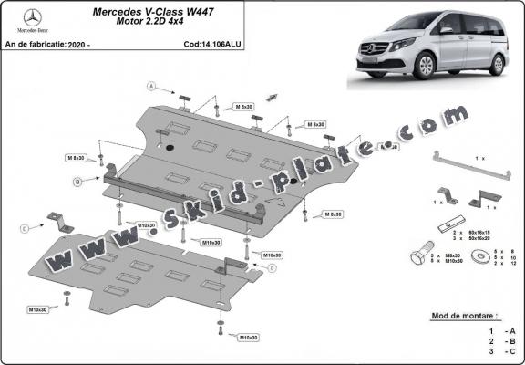 Aluminum skid plate for Mercedes V-Class W447