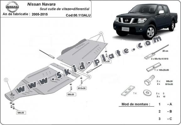 Aluminum gearbox skid plate for Nissan Navara