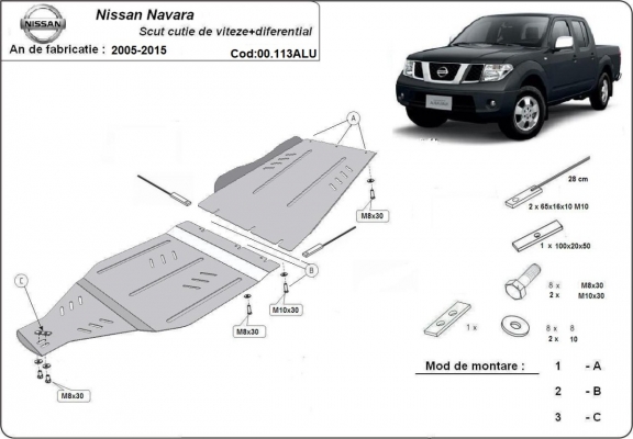 Aluminum gearbox skid plate for Nissan Navara