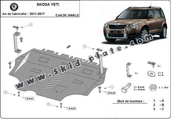 Aluminum skid plate for the protection of the engine and the gearbox for Skoda Yeti