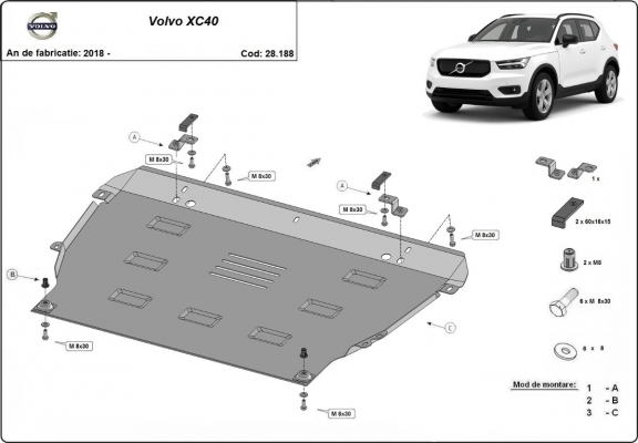 Steel skid plate for Volvo XC40