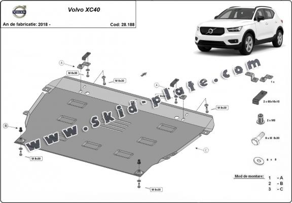 Steel skid plate for Volvo XC40