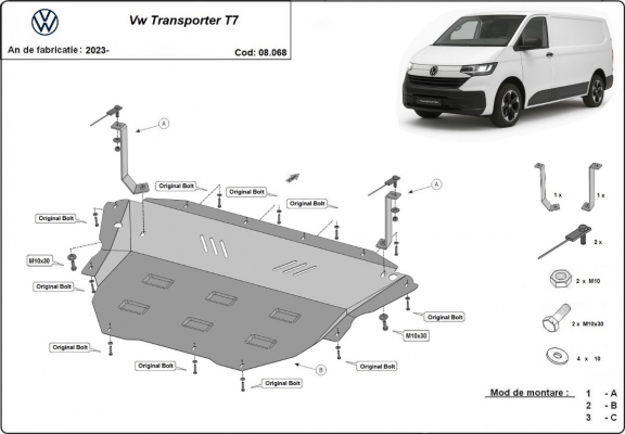 Steel skid plate for Volkswagen Transporter T7 Van