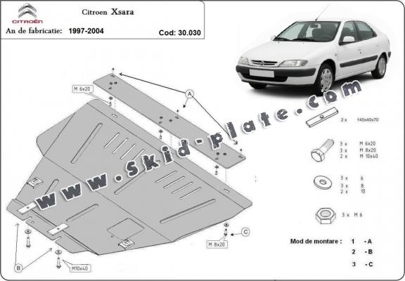 Steel skid plate for the protection of the engine and the gearbox for  Citroen Xsara