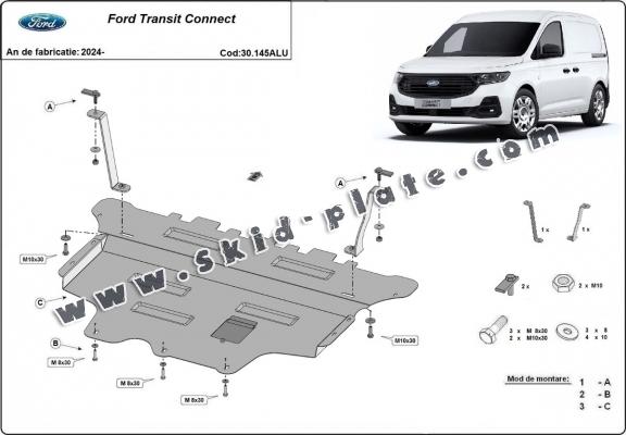 Aluminum skid plate for Ford Transit Connect