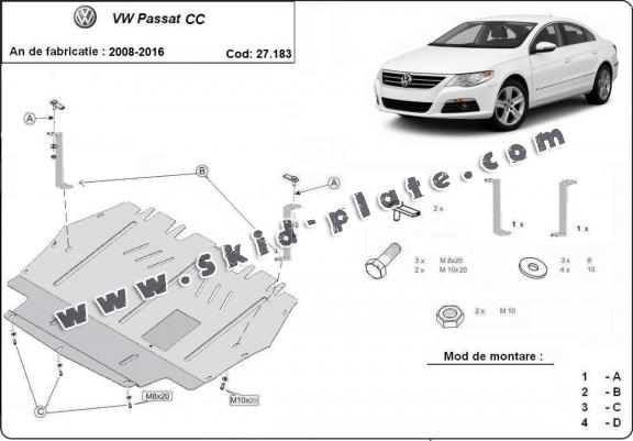Steel skid plate for VW Passat CC