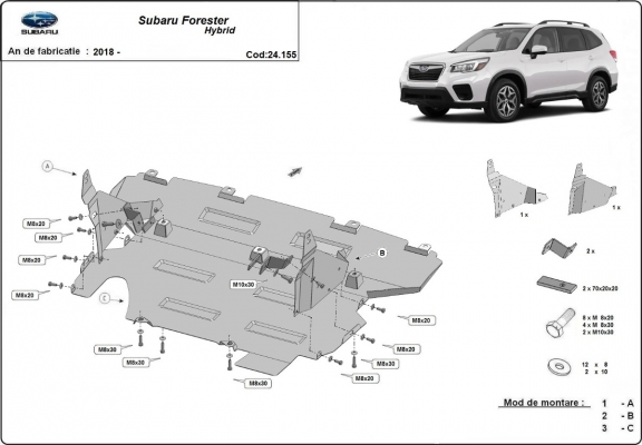 Steel skid plate for Subaru Forester 5 Hybrid